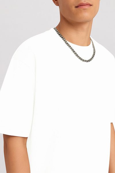 THE RULE Unisex Oversize 100% βαμβακερό φαρδύ κομμένο μαλακό με υφή Basic Crew λαιμόκοψη λευκό μπλουζάκι Rf0506