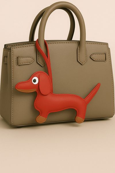 Fivy Faux Leather, Cute Sausage Dog Charm, Bag Ornament, Keychain