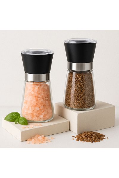 Vivien Home Glass Body Black Lid Salt Pepper Mill Salt Pepper Grinder 1 Piece