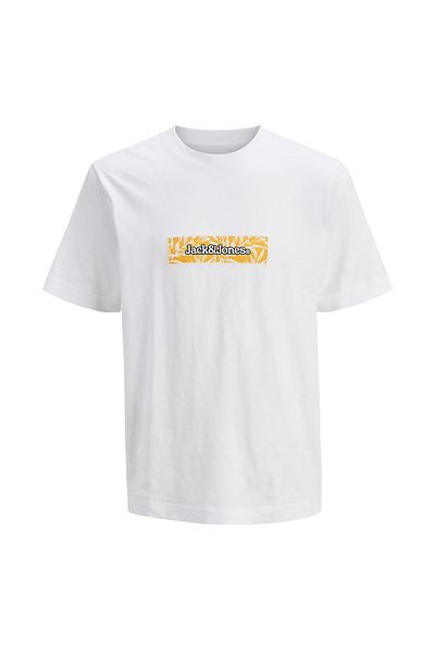 Jack & Jones Ανδρικό κρεμ μπλουζάκι Split Allover Print Branding (12272993-BW)