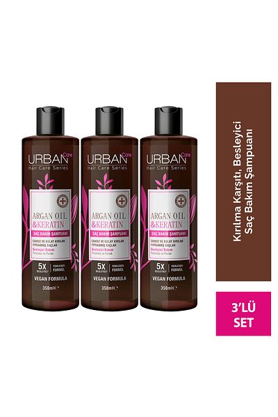 Urban Care Argan Oil & Keratin Nourishing and Anti-Breakage Hair Care Shampoo-350 Ml-Vegan X3