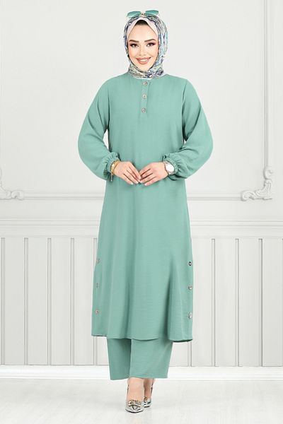 ModaMerve Half Button Hijab Suit 015Mr1077-M Light Mint