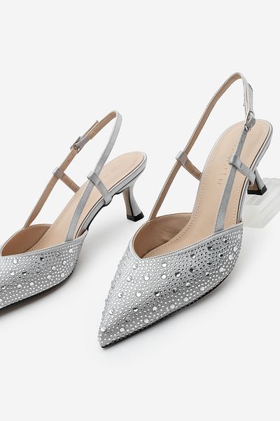 Marjin Boniva Silver - Pantofi stiletto de damă cu toc ascuțit cu piatră