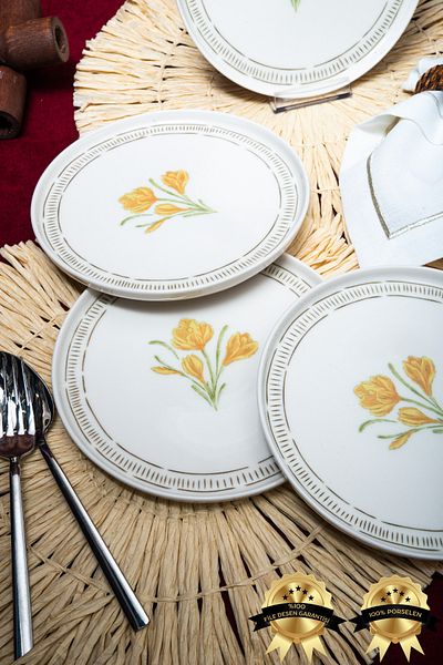Heda Porselen Mimosa Set of 6 Porcelain Cake Plates