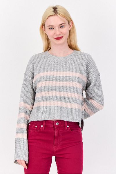 PİNK ROSE Women Crew Neck Knitted Sweater, Grey