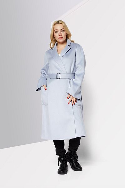 Emporio Armani Women Lapel Collar Long Sleeve Knitted Trench Coat, Pale Blue