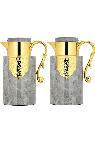 ALSAIF Coffee And Tea Vaccum Flask Set In Ivory/gold / Leak-proof And Keeps Drinks Hot 1.0/1.0 Liter
