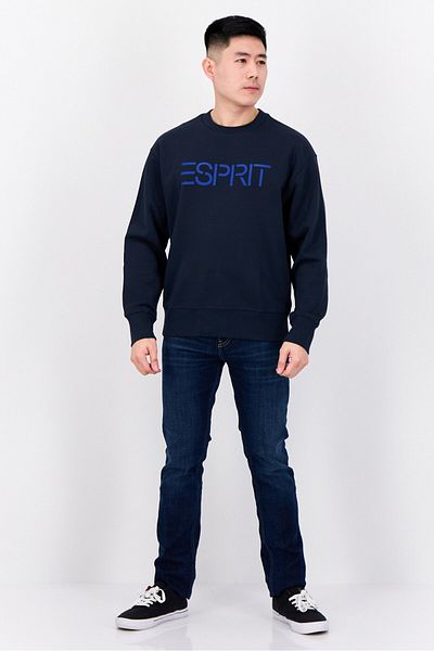 Esprit Men Crew Neck Long Sleeves Brand Logo Sweatshirts, Navy