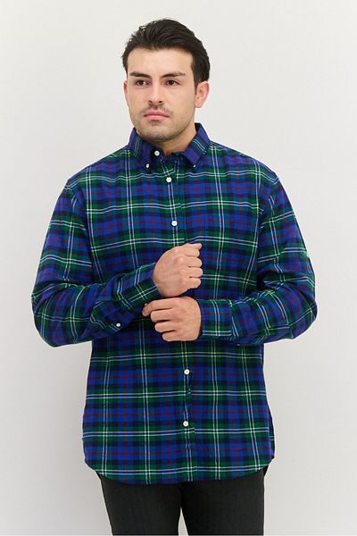Gant Men Regular Fit Long Sleeve Plaid Casual Shirts, Blue