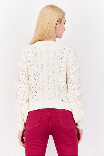 PİNK ROSE Women Crew Neck Knitted Sweater, Off White
