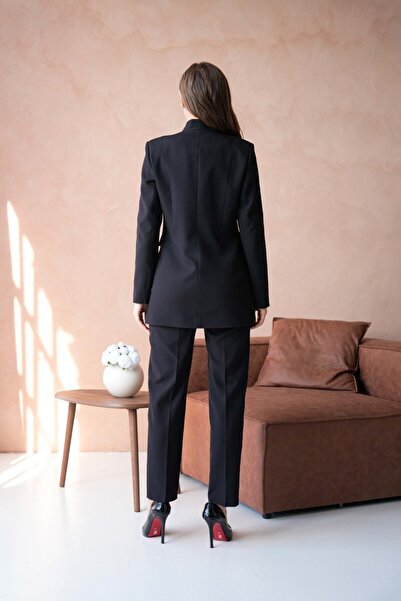 nodilife 3 Düğmeli Hakim Yakalı Kadın Takım Elbise Siyah