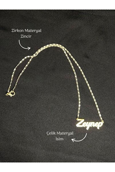 Tuana Trend Kişiye Özel İsim Kolye Özel Tasarım Yüksek Kalite Çelik Gold Renk Kişiselleştirilebilir Hediye