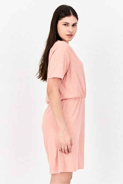 DOROTHY PERKINS Women Ribbed Short Sleeve Playsuit, Peach