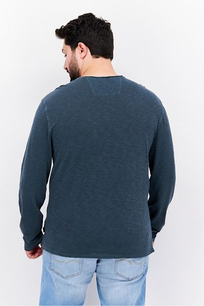John Varvatos Men Crew Neck Long Sleeve Plain T Shirt, Dark Green