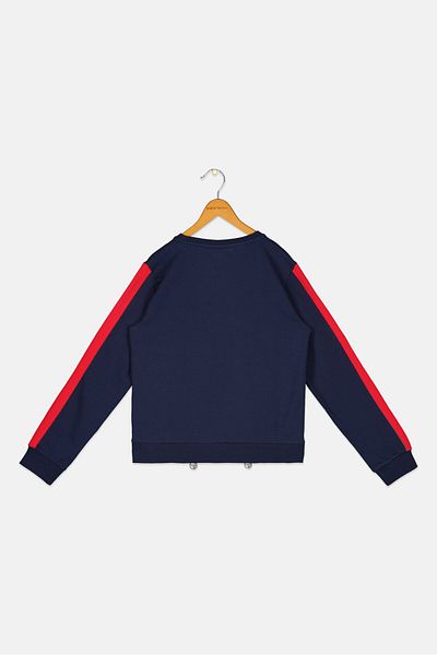 FREDDY Kids Girl Crew Neck Graphic Print Long Sleeves Sweatshirt, Navy