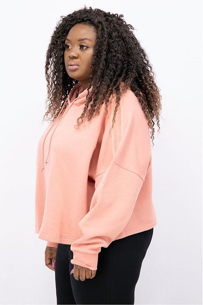 adidas Women Plus Size Embroidered Logo Crop Hoodies, Ash Pink