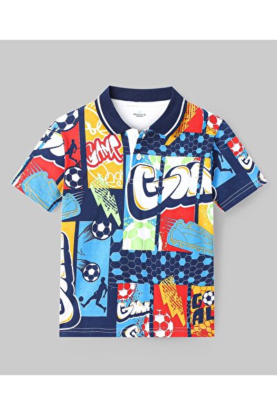 Ollington St. Ollington St. 100% Cotton Knit Half Sleeves Printed Polo T-Shirt & Joggers Set - Navy