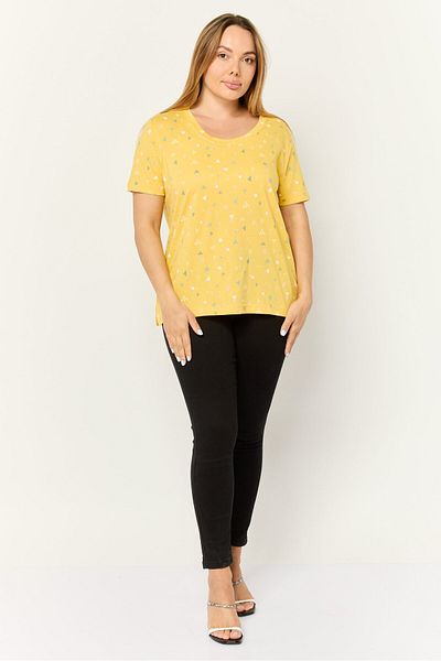 Esprit Women Crew Neck Short Sleeves Allover Print T-shirt, Yellow