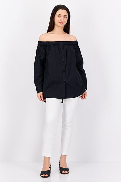 Esprit Women Off Shoulder Long Sleeves Solid Shirt, Black