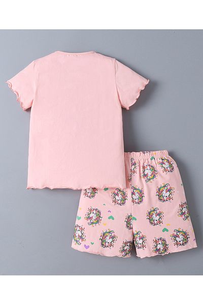 SAPS SAPS 100% Cotton Unicorn Graphic Short Sleeves T-Shirt & All Over Printed Shorts Set - Pink