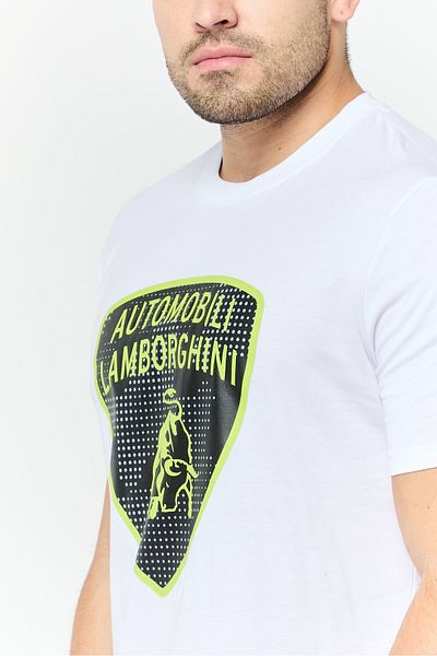 Lamborghini Men Crew Neck Short Sleeves Brand Logo T-shirt, White