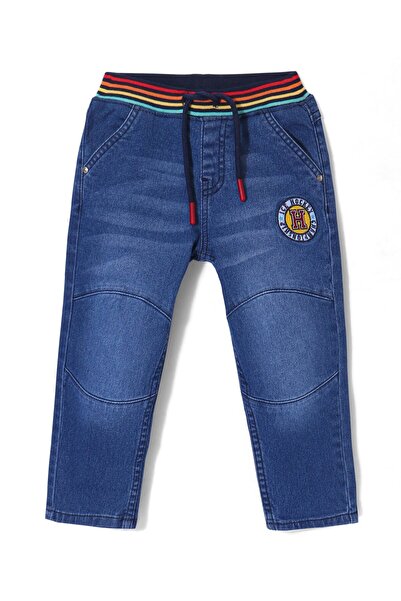 Babyhug Babyhug Full Length Solid Stretchable Denim Jeans With Embroidery - Blue