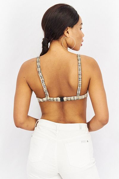 collusion Women Non Padded Unlined Check Bralette Top, Yellow Combo