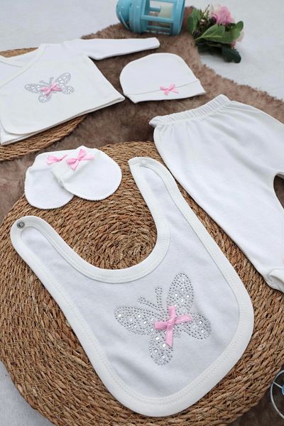 Sema Baby 5 Piece Hospital Release Bodysuit Set 0-3 Months - Pink Butterfly