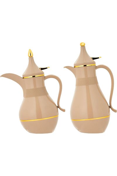 ALSAIF Coffee And Tea Vaccum Flask Set In Brown/gold / Leak-proof And Keeps Drinks Hot 1.0/0.75 Liter