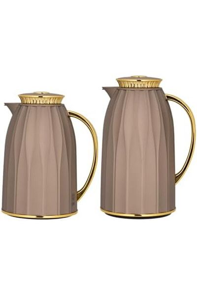 ALSAIF Coffee And Tea Vaccum Flask Set In Brown/gold / Leak-proof And Keeps Drinks Hot 1.0/1.0 Liter