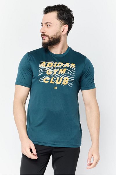 adidas تي شيرت رياضي رجالي بأكمام قصيرة للتدريب، لون أخضر مزرق