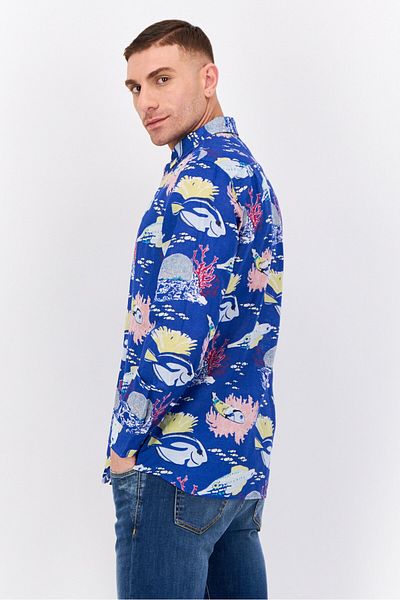 Nautica Men Classic Fit Embroidered Logo Long Sleeve Casual Shirt, Multicolor