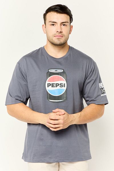 Pepsi Men Crew Neck Short Sleeves Print T-Shirt, Charcoal