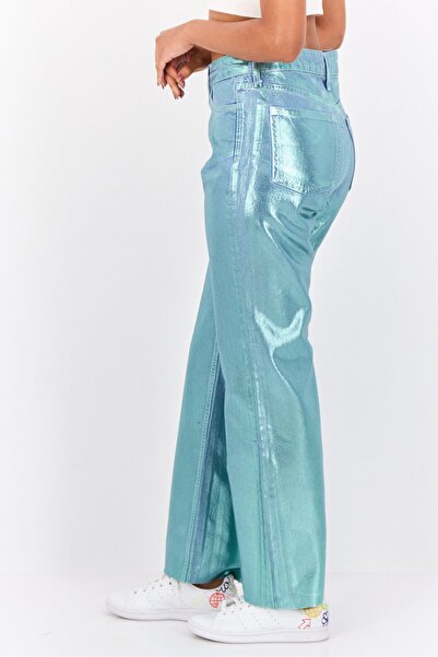 Esprit Women Straight Fit Metallic Non-Stretchable Retro Ankle Jeans, Turquoise