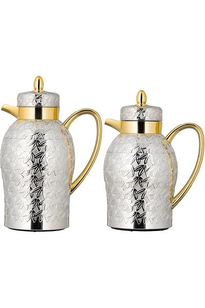 ALSAIF Coffee And Tea Vaccum Flask Set In Nickel/gold / Leak-proof And Keeps Drinks Hot 1.0/0.7 Liter