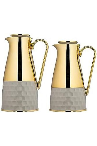 ALSAIF Coffee And Tea Vaccum Flask Set In Grey/gold / Leak-proof And Keeps Drinks Hot 1.0/0.7 Liter