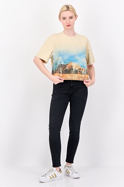 Esprit Women Oversized Crew Neck Short Sleeves Graphic Print Crop Top, Multicolor