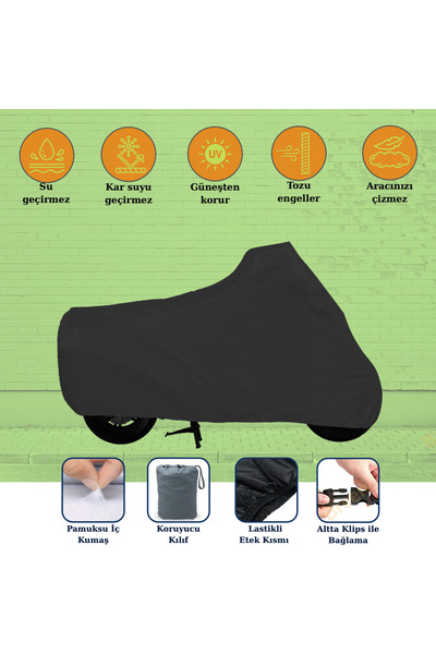 Breen Siyah Tüm Modellere Uyumlu Motosiklet Brandası, Xl Beden,