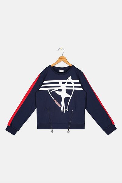 FREDDY Kids Girl Crew Neck Graphic Print Long Sleeves Sweatshirt, Navy