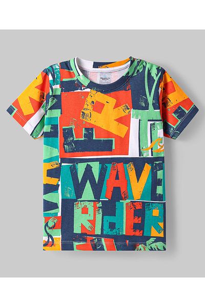 Ollington St. Ollington St. 100% Cotton Knit Half Sleeves T-Shirt & Shorts Set Text Printed - Multicolor
