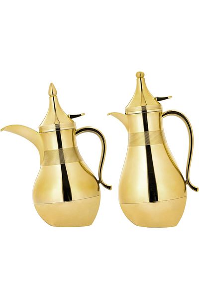 ALSAIF Coffee And Tea Vaccum Flask Set In Gold / Leak-proof And Keeps Drinks Hot 1.0/0.7 Liter
