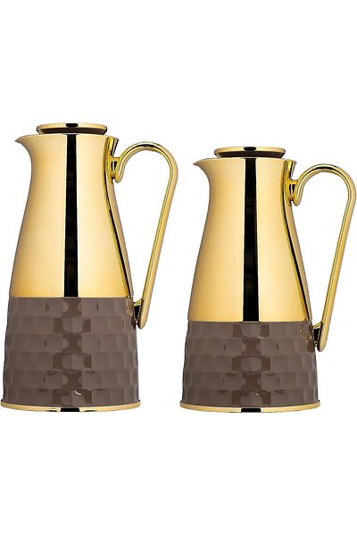 ALSAIF Coffee And Tea Vaccum Flask Set In Brown/gold / Leak-proof And Keeps Drinks Hot 1.0/0.7 Liter