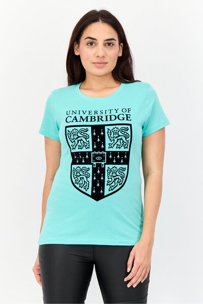 University Of Cambridge Women Round Neck Brand Logo Short Sleeve T-Shirt, Aqu...