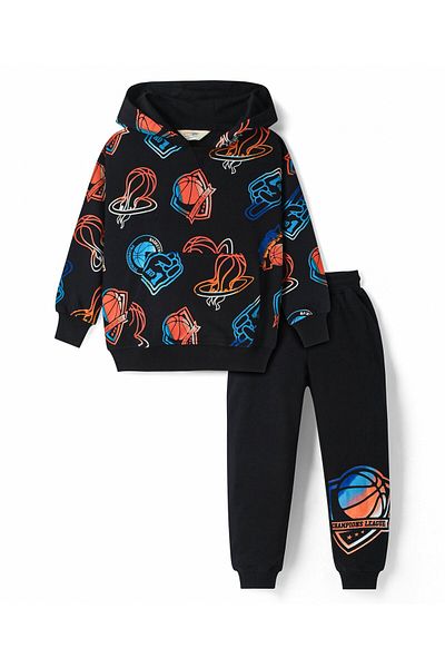 Primo Gino Primo Gino Champion League Printed Hoodie and Joggers Set - Black