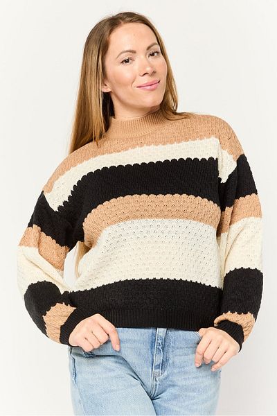 No Comment Women Ribbed Collar Textured Sweaters, Multicolor