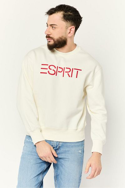 Esprit Men Crew Neck Long Sleeves Brand Logo Sweatshirts, Off White