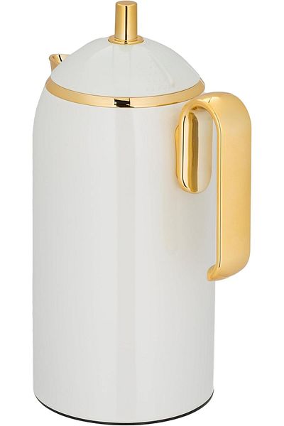 ALSAIF Coffee and Tea Vacuum Flask, leak-proof and keeps drinks hot,1 Liter, Ivory/Gold