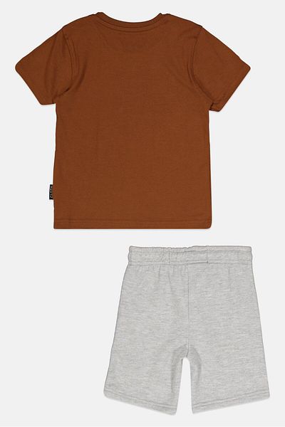 Brooklyn Toddlers Boy 2 Pieces T-shirt And Shorts Set, Brown/grey