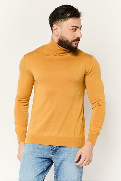 Esprit Men Turtle Neck Long Sleeves Textured Sweaters, Mustard