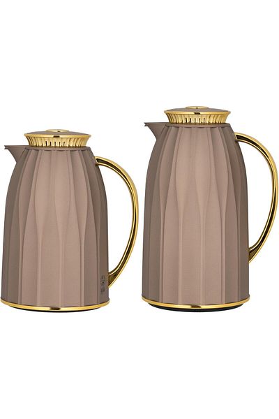 ALSAIF Coffee And Tea Vaccum Flask Set In Brown/gold / Leak-proof And Keeps Drinks Hot 1.0/1.0 Liter